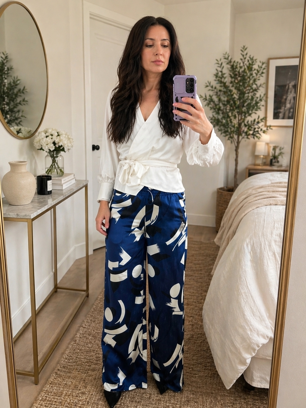 Ralph Lauren NWT Blue Abstract Print Wide Leg Pants | High Rise Resort Chic